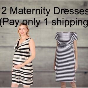 Isabel Maternity by Ingrid & Isabel Black and White Striped Midi Dress